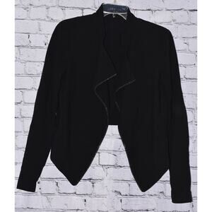 THEORY Black Wool Evening Chain Trim Draped Open Front Blazer Size SP